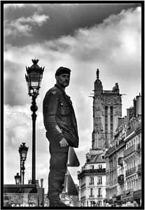 A black-and-white frame of Paris